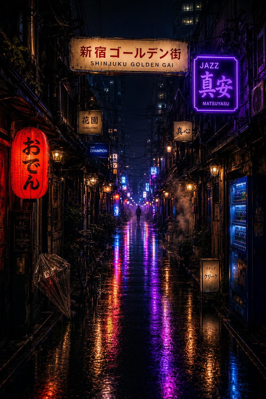Rainy Neon Shinjuku Golden Gai Poster – Premium Semi-Gloss