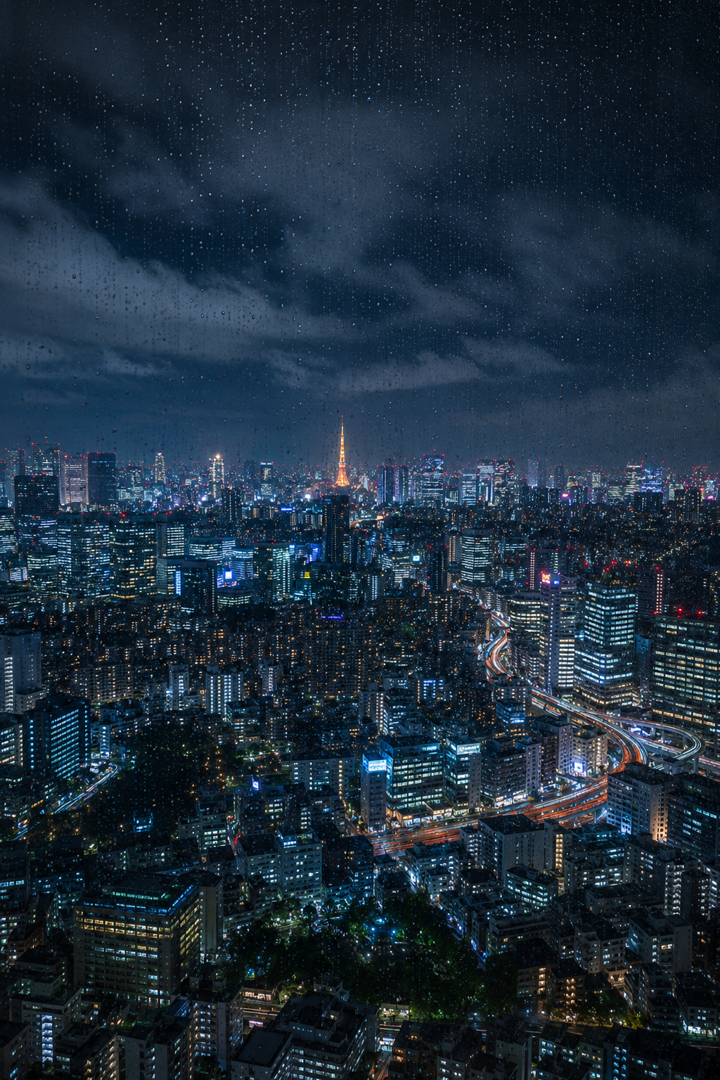 Rainy Tokyo Skyline from Tokyo Tower Poster – Premium Semi-Gloss
