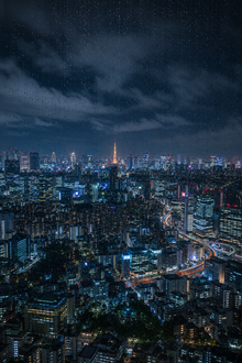 Rainy Tokyo Skyline from Tokyo Tower Poster – Premium Semi-Gloss