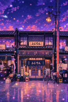 Dreamy Starry Japan Street Poster – Premium Semi-Gloss