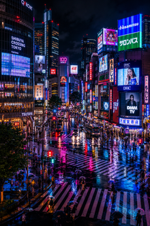 Rainy Neon Shibuya Crossing at Night – Premium Semi-Gloss Poster